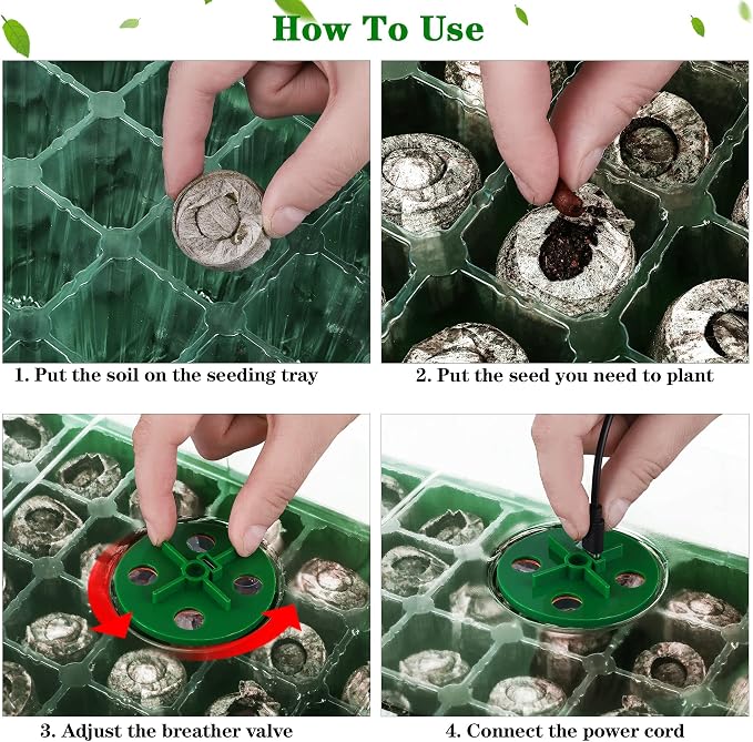 Hahood 3 Pack Seed Starter Tray Kit with Grow Light Germination Trays with Humidity Dome, 120 Peat Pellets, Gardening Tools, Plant Labels, Plant Growing Trays for Seeds Growing Starting, Green