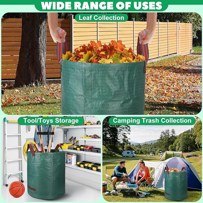 72 & 32 Gallon Reusable Yard Waste & Lawn and Leaf Bags with Handles - Tear Resistant Garden Trash Bags for Seasonal Cleanup, Patio, Lawn & Leaf Collection, Grass Clippings, Collapsible with Gloves