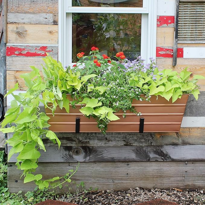 Achla Designs C-21C Plated Flower Box, Window Flowerbox Planter, Large, Copper
