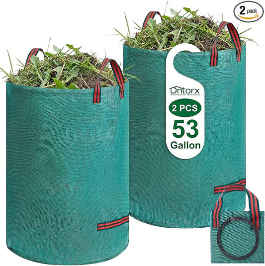 Dntorx 53 Gallons Reusable Yard Waste Bags, 2 Packs Lawn and Leaf Bags With Reinforced Handles, Collapsible Garden bag For Leaves,Grass,Storm Debris,Construction Waste, Standable&Foldable