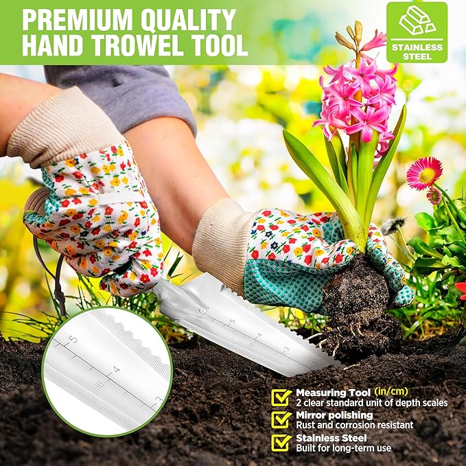 WORKPRO Garden Trowel with Wood Handle, Stainless Steel Narrow Hand Shovel, Multi-Use Flat Garden Trowel for Planting, Weeding, Transplanting, Digging, Small Weeding knife for Gardening