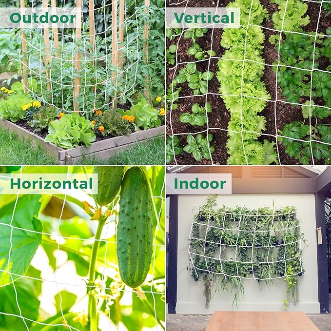 Kikhope 5x30ft Plant Trellis Netting, Heavy-Duty Polyester Grow Net, Garden Trellis Netting with Square Mesh for Climbing Plants, Vegetables, Fruits, and Flowers
