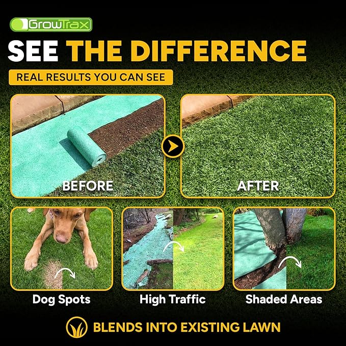 Growtrax Biodegradable Grass Seed - 100 SQFT Bermuda Rye - Grass Seed and Fertilizer for Lawns, Dog Patches & Shade - Just Water & Grow - No Fake or Artificial Grass