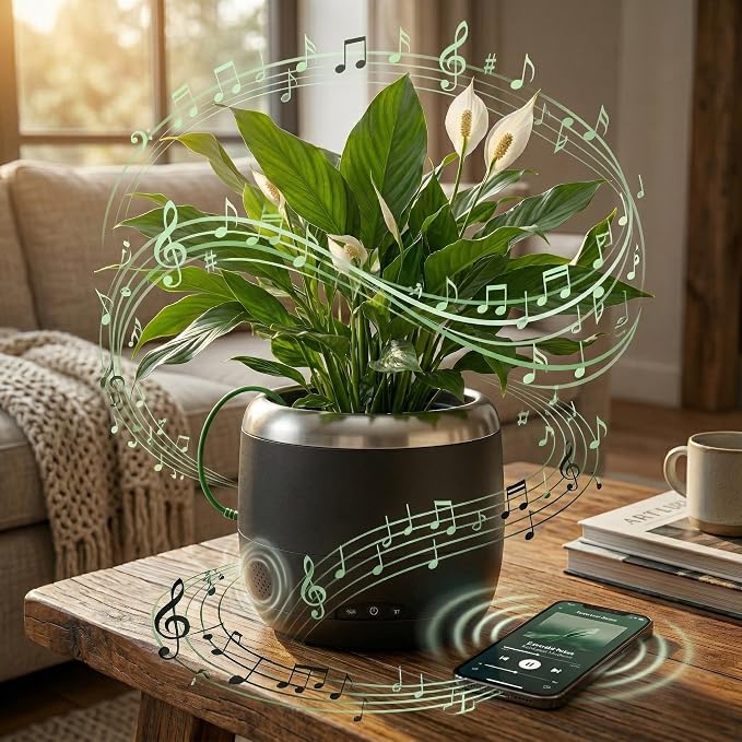 6" Smart Robotic Planter - Black | Interactive Moving & Dancing Flowerpot with Bluetooth Speaker | Touch Responsive Pet Planter for Real Indoor Plants | Custom Voice Record & Motion Sensors