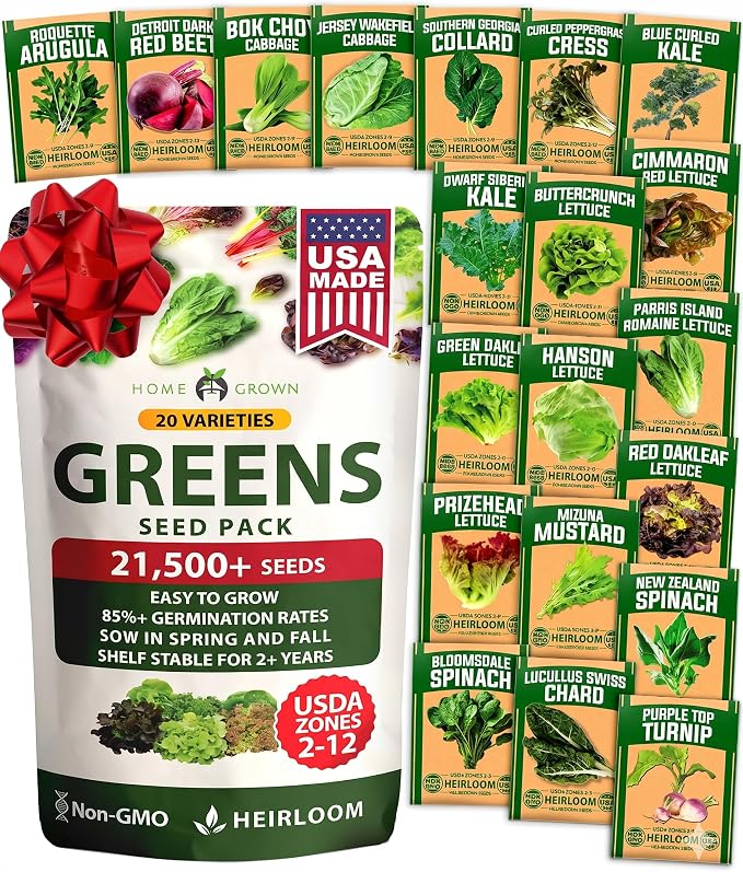 OME Grown 20 Variety Lettuce Seeds 21,500+ Bulk Pack Heirloom Non-GMO, High Germination, Romaine,Butterhead, Spinach, Kale, Iceberg, Continuous Harvest,Indoor Outdoor Hydroponic Garden