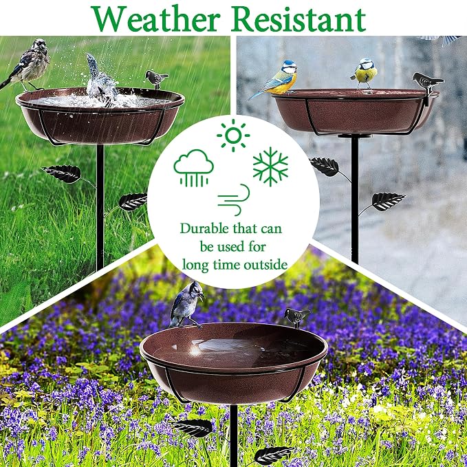 3" Deep Metal Bird Bath for Outdoors 40in Tall, Removable 13" Dia Birdbath Bowl with Stable Stake, Vintage Birdbaths and Bird Feeders for Outside Garden Yard Patio Lawn Decor(Antique Bronze)