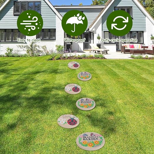 4Pcs Round Sunflower Stepping Stone Outdoor Garden Walkway, Durable Plastic Pavers for Patio, Pathway, and Landscaping, Weatherproof Stepping Stones with Ground Stakes (Round Butterfly)
