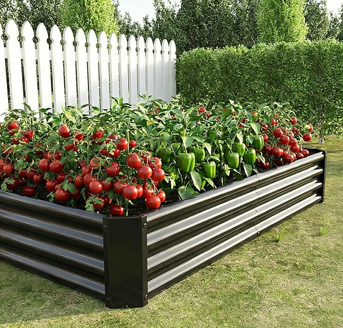 Metal Galvanized Raised Garden Bed Kit, 6 x 3 x 1 ft Galvanized Steel Raised Garden Planter Box Outdoor with Open Base for Growing Vegetables/Flowers/Herbs/Fruits/Succulents, Rectangle, Black