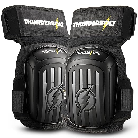 Thunderbolt Knee Pads for Men Construction Knee Pads for Work for Men and Women with Double Gel for Gardening Flooring Roofing Heavy Duty with Extra Thick Foam and Strong Adjustable Non-Slip Straps