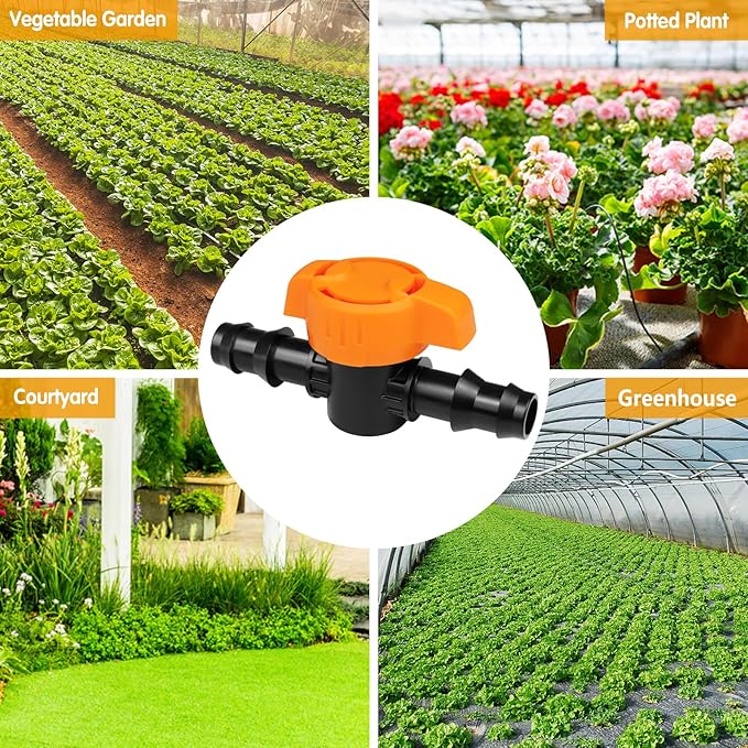 1/2 Inch Drip Irrigation Barbed Valve, 15 Pcs Barbed Switch Valves Drip Line Parts for 1/2" Drip Tubing (.570-.620" ID), 1/2 in. in-line Barbed Shut Off On Valve for Garden Irrigation System