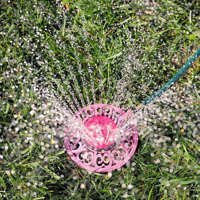 Melnor 65100-AMZ Sprout Metal 8-Pattern Sprinkler and QuickConnect Product Adapter Amazon Bundle, Raspberry Red
