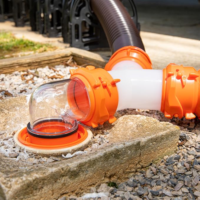Camco RhinoFlex Clear RV Sewer Hose Elbow with 4-in-1 Adapter - Features a 360-Degree Fitting Rotation and Built-in Gasket for Odor-Tight Protection - Fits 4 Sizes of Dump Station Inlets (39736)