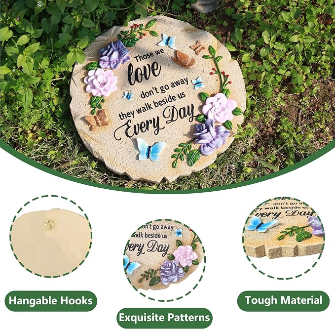 Memorial Garden Stone, Dual Use Stepping Stone & Wall Decor with Touching Message – Those We Love Don't Go Away, Resin Plaque for Outdoor & Indoor Use