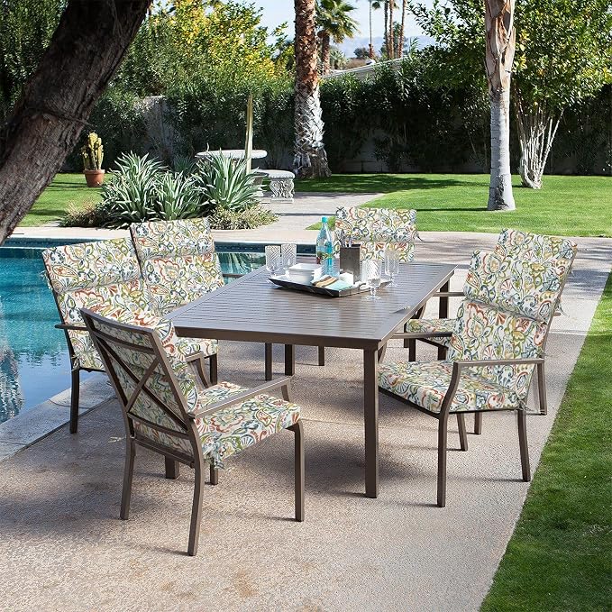 DYTXIII Outdoor High Back Chair Cushions Set of 2, 44"x22" Water Repellent Patio Seat Cushions with Elastic Sponge, All Weather Chair Pads for Rocking, Dining, Patio Furniture - Paisley Botanical