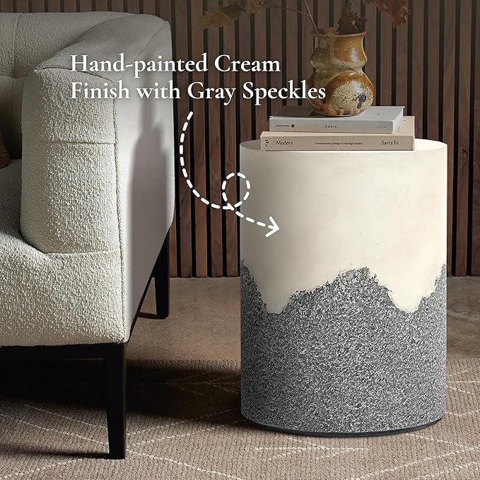 LuxenHome Gray and Cream Cement Round Outdoor Side Table, Set of 2