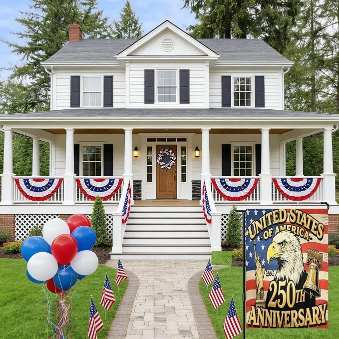 250 Anniversary usa Garden Flag 12x18 Double Sided, 1776-2026 USA 250th Anniversary Patriotic Yard Decor Vintage US Map Flag