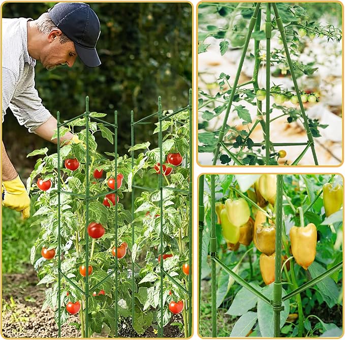 4 Pack 48 Inch Tomato Cages for Garden, Triangle Metal Plant Support with Rust-Resistant Coating, Heavy Duty Tomato Trellis for Raised Bed, Pots, Cucumbers, Peppers & Climbing Plants