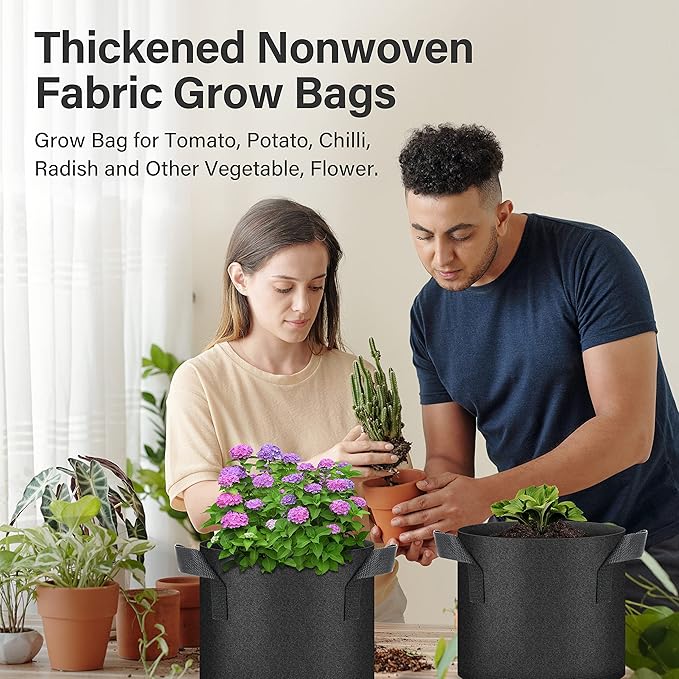 YSSOA 10-Pack 10 Gallon Grow Bags, Tomoato Plant Pots with Handles, Aeration Nonwoven Fabric, Heavy Duty Gardening Planter for Vegetable, Fruits and Flowers, Black