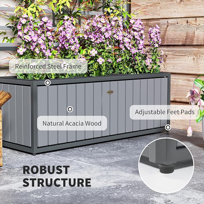 Outsunny Wooden Raised Garden Bed with Trellis, Removable Pots, Drainage Holes for Climbing Vines, Vegetables, Flowers, Raised Planter Box for Backyard, Patio, Balcony, 29 x 11 x 52 in., Gray
