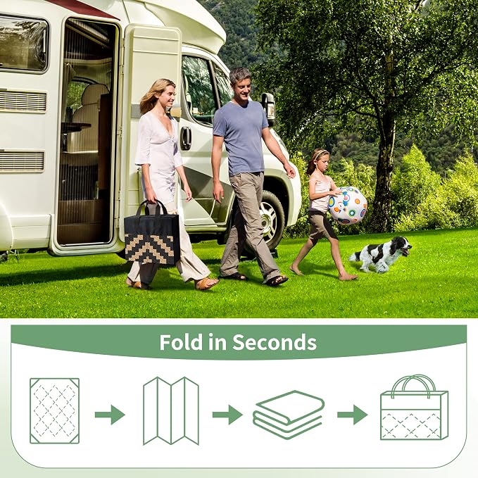 GENIMO Outdoor Rugs 8'x10' Waterproof, Reversible Mats, Area Plastic Straw Rug, Outside Carpet, Geometric Rv Mat for Patio Camping Rv Picnic Backyard Deck Balcony Porch Beach Trailer (Black & Brown)