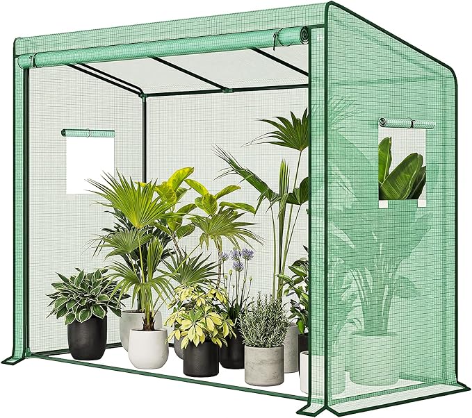 Gentingbro Mini Greenhouse Walk-in Greenhouse w/PE Cover 4 Wind Ropes & Ground Stakes Roll-up Zipper Door Double-Layer Screen Windows Portable Small Greenhouses for Outdoors 79 x 31 x 59-Inch