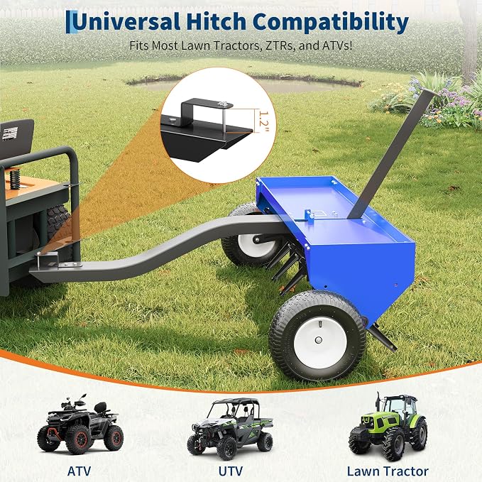 40 Inch Tow Behind Lawn Plug Aerator,100LBS Capacity Yard Aerator with Universal Hitch &10" Tires, Heavy Duty Aerator Lawn Tool Tow Behind, Steel Core Aerator for Garden Farm Yard Lawn Care