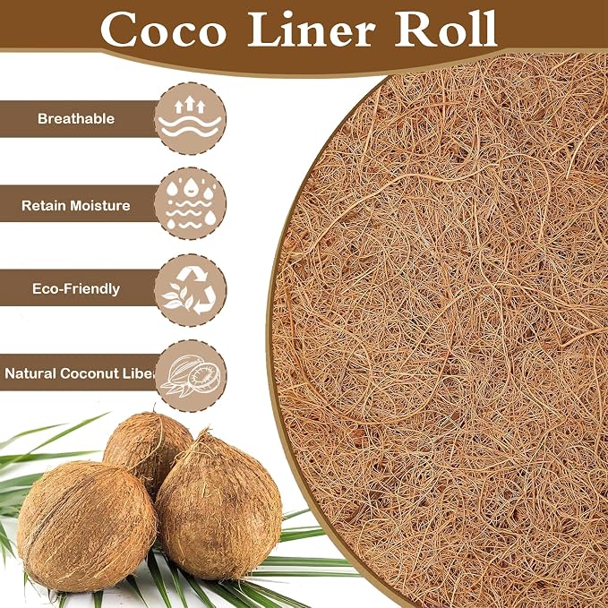 Natural Coco Liner Roll-15.7x78.7 Inch Coconut Coir Liner Sheets Coco Mat for DIY Flower Basket Liner Pet Pad Reptile Carpet Moss Pole（2 Rolls）
