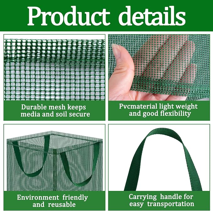 EBaokuup 4 Pcs Pond Planting Bag with Handle, Reusable 7 Inch Square Aquatic Mesh Plant Pot for Ponds, Breathable Green Water Garden Pond Plant Basket for Lotus Bog Terrestrial Plants