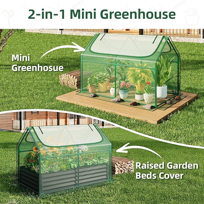 Superlele Mini Greenhouse for Outdoor, 4x2x3FT Portable Greenhouse with 2 Large Zipper Doors, Reinforced Green PE Mesh Cover for Plant Protection and Winter Gardening, Steady Steel Frame