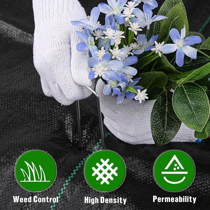 4FT x 50FT Weed Barrier Landscape Fabric Heavy Duty, 3.2oz Premium Gardening Weed Control Mat with 20 U-Shaped Securing Pegs, Ground Cover for Garden Beds, Farming, Underlayment, Commercial Driveway