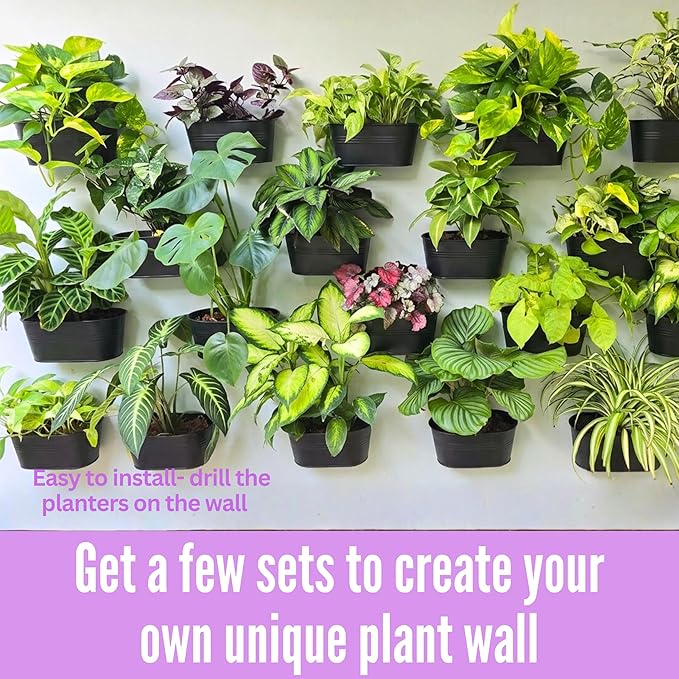 LaLaGreen Wall Planter (9.8 Inch, 6 Pack) Black Oval Metal Pot Hanging Decor Flower Railing Fence Pots Mounted Indoor Plant Holder Porch Decorations Drainage Garden Plants Planters Balcony Home Yard