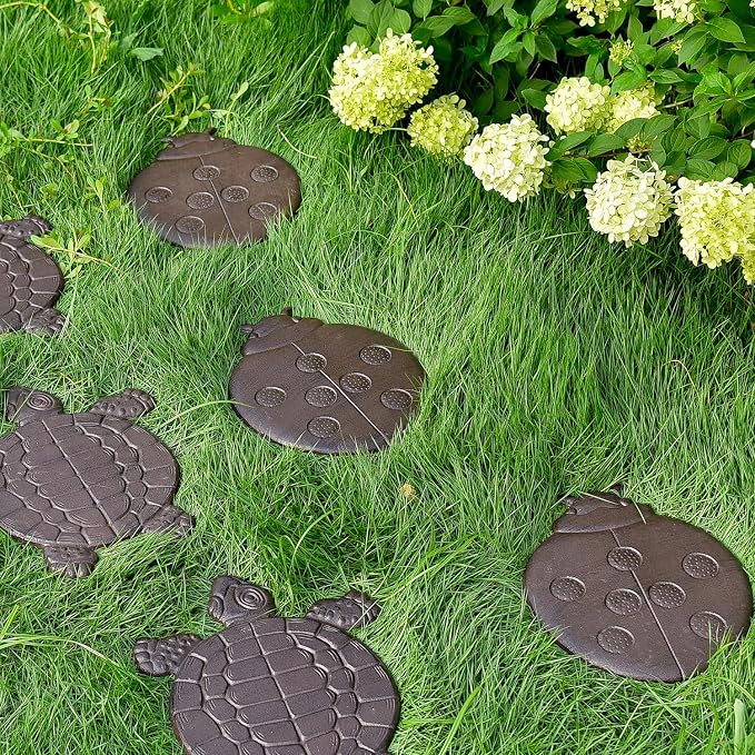 Sungmor Cast Iron Ladybug Stepping Stones, Sturdy Metal Stepping Mat for Front Door, Outdoor Walkway Decorative Statue, Garden Path Pavers for Yard Lawn Landscaping