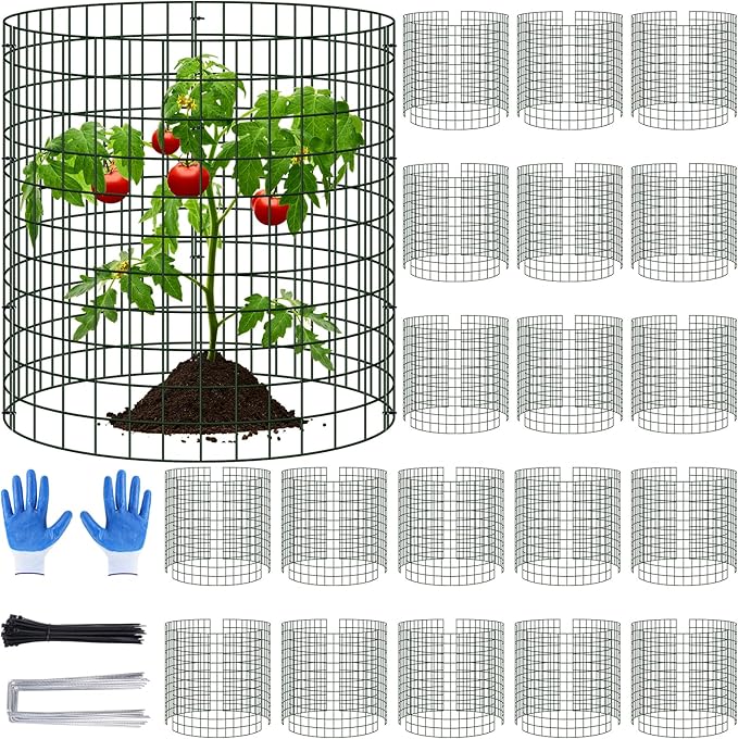 20 Pack Plant Cages for Outdoor Plants, 60pcs Pre-Bent Metal Mesh, 13.5" Dia X 14" H Wire Garden Plant Protector Cloches to Keep Squirrels and Chicken Out and Protection Vegetables Flowers Shrubs