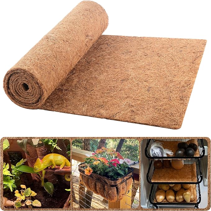 Sinimaka Coco Liner Roll, 16 x 160 Inch Coconut Fiber Liners for Planter Window Box Flower Basket, Natural Coco Coir Sheet Coco Mats for Animal Pet Pad, Reptile Carpet, Garden Decoration