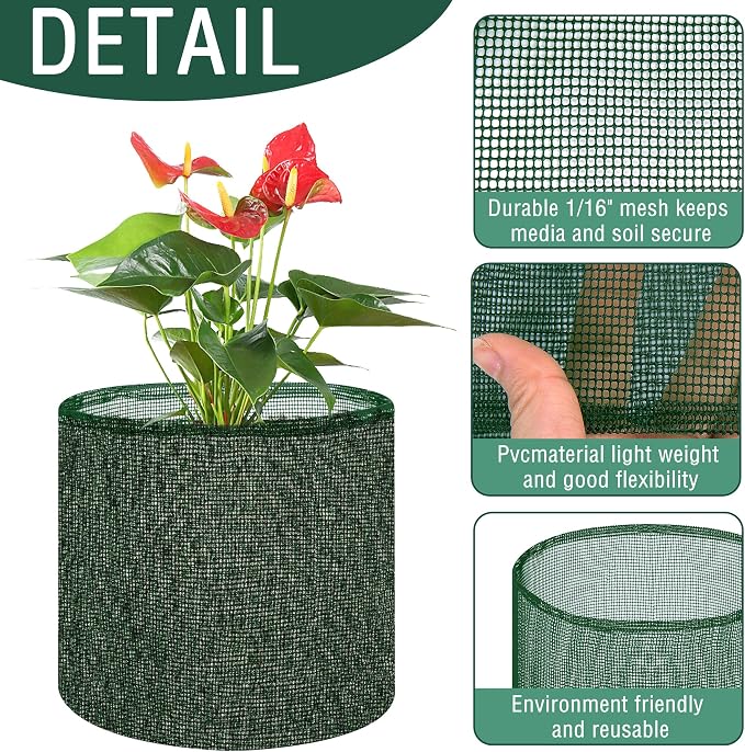 EBaokuup 4 Pcs Aquatic Pond Planting Bags-7" Reusable Mesh Water Garden Pond Plant Pot-Breathable Green Round Lily Plant Pots for Pond Bog Plant Garden Terrestrial Plant