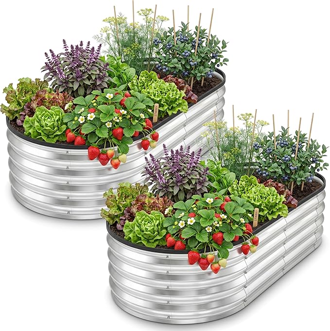 Utopia Home Galvanized Raised Garden Bed, 4x2x1 Ft Lightweight Planter Boxes Outdoor with Easy Assembly, Large Garden Bed for Vegetables, Fruits, Flowers, Silver, Pack of 2