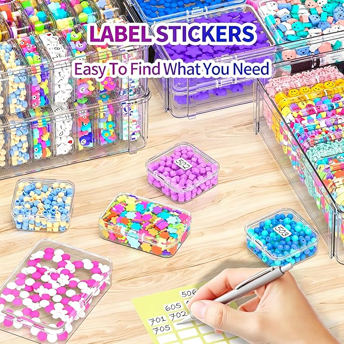 Bead Organizer Box 58 Pcs, 3-Tier Stackable Storage Box, and 3 Different Container Sizes Small Plastic Containers with Lids, Portability, Clear Organizers for Jewelry DIY Craft Storage
