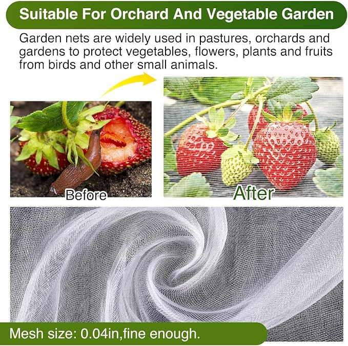 10 X 25FT Garden Mesh Netting Barrier,Fruit Tree Plant Netting for Vegetable Blueberry Bushes Plant Row Cover Screen Protection