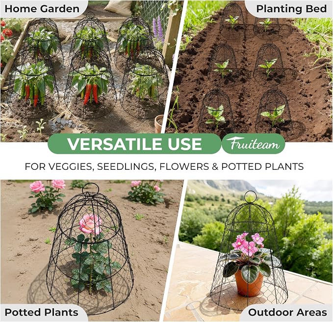 FRUITEAM 12Pcs Wire Plant Covers, 13×15.74in Large Plant Protectors from Animals, Chicken Wire Cloche Plant Cages for Outdoor Plants, Vegetables