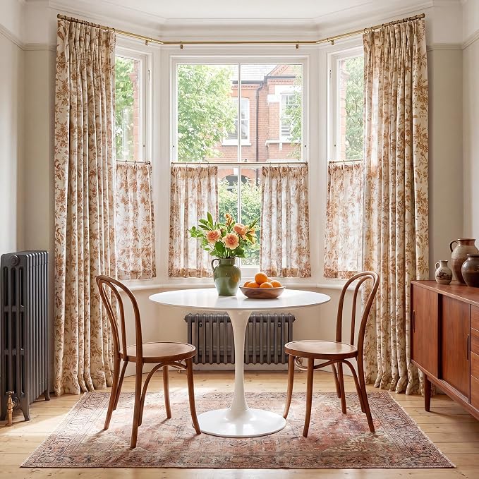 StangH Chocolate Brown Floral Cafe Curtains, Vintage Peony Pattern Pinch Pleated Window Tiers, Rustic 36 Inch Length Tiered Curtains for Dining Room & Coffee Bar, W26xL36, 2 Panels