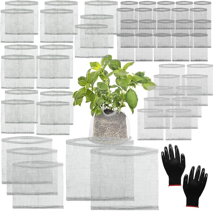 50 Pcs Root Guard Gopher Proof Stainless Wire Steel Baskets, 1 Gallon 3 Gallon 5 Gallon 10 Gallon Gophers Moles Voles Mesh Baskets Protect Plant Roots Tubers Trees Flowers Crops (Mix Size)