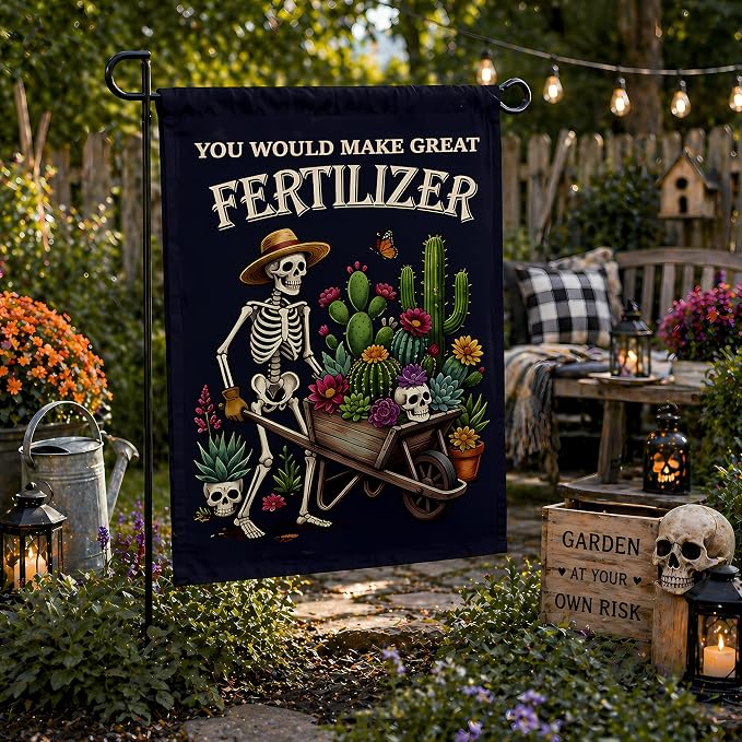 Halloween Decorations - Halloween Skeleton Garden Flag | Double Sided Halloween Accessories Backdrop Banner - Halloween Party Favors Supplies Decor for Garden Yard Porch Patio Lawn Outdoor Outside