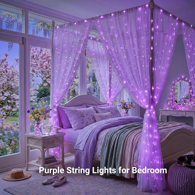 JMEXSUSS Purple Halloween Lights, 300 LED Purple Christmas String Lights Clear Wire, Fairy Lights for Bedroom Indoor Outdoor Yard Tree Xmas Spooky Halloween Party Decor (Non-Connectable)