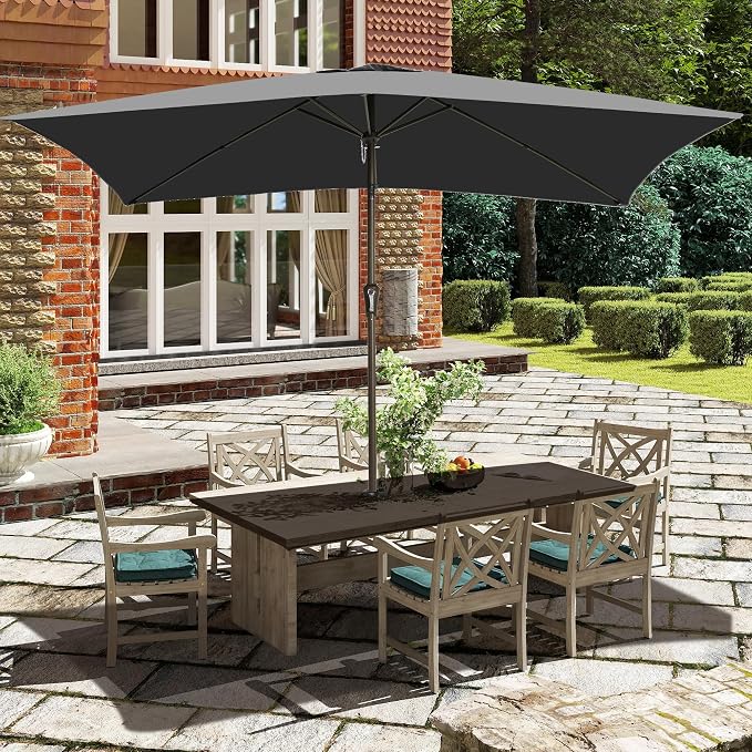 Ayge 6.5x10FT Rectangular Patio Umbrella Outdoor Table Umbrella w/Push Button Tilt & Crank Rectangle Market Umbrella UV Protection for Garden,Deck,Lawn,Yard & Pool,Grey