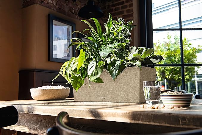 Lechuza BALCONERA Stone 50 Sand Beige, Self-Watering Window Box (Railing Planter), H7.5 L19.7 W7.5 in