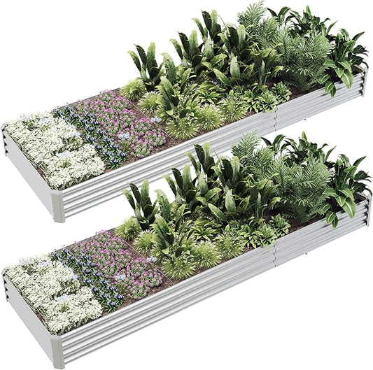 12x4x1ft(2 Pack) Raised Garden Beds Outdoor Kit, Galvanized Planter Garden Boxes Outdoor, Metal Raised Garden Beds for Vegetables,Fruits,Herb,Flower,Silver