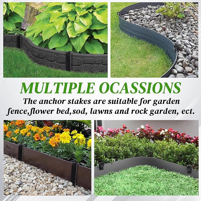 45 Pcs Landscape Edging Anchor Stakes, 8.5 in Heavy Duty Plastic Garden Stakes, Black Garden Anchoring Spikes for Yard, Edgings Garden Lawn, Fence Barrier (45)
