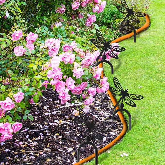 MorningRo 6 Pcs 8 Inch Garden Hose Guide Spike Metal Garden Stakes Holder Heavy Duty Metal Hose Guide for Plant Protection Lawn Yard(Dragonfly)