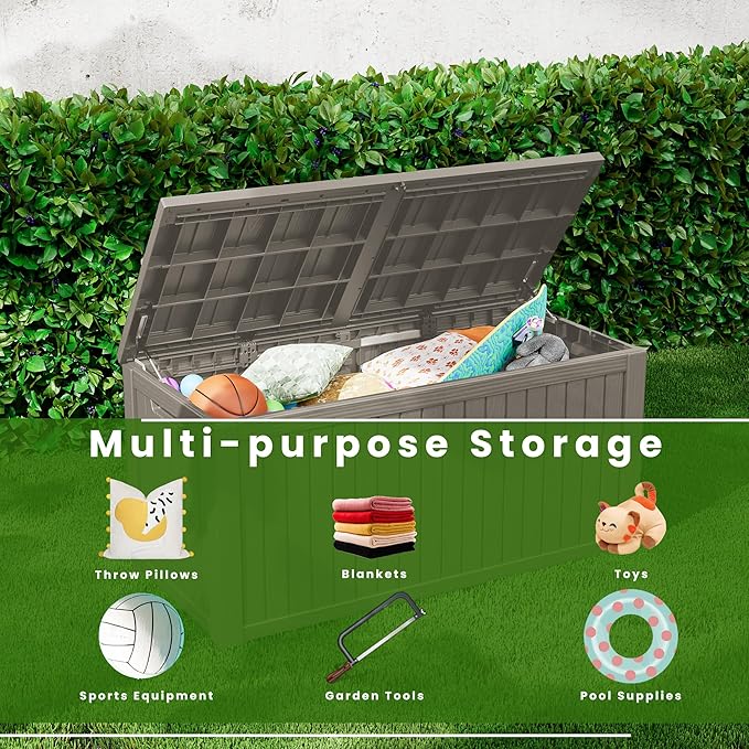 270 Gallon Resin Large Deck Box Organization and Storage Box for Patio, Outdoor Cushions, Garden Tools, Gray