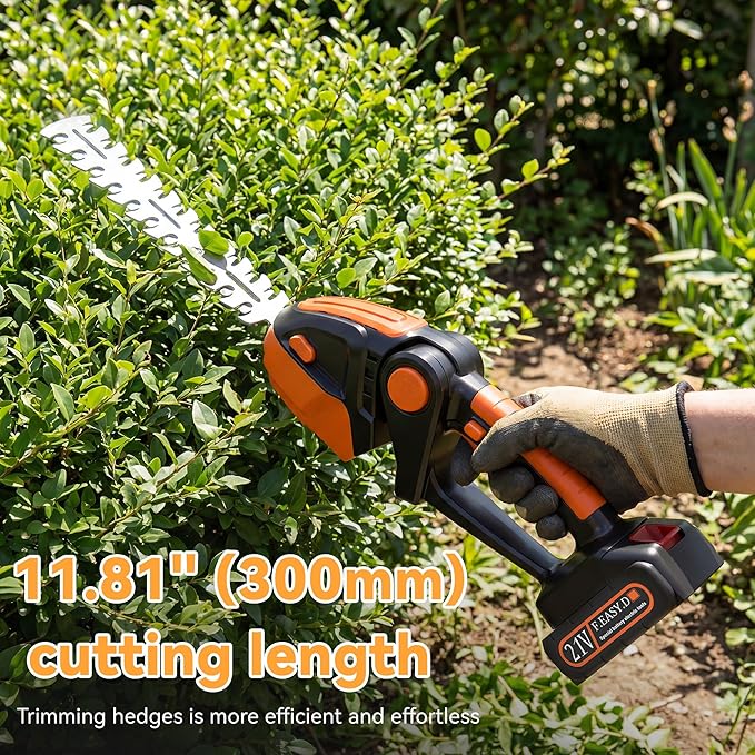 2 in 1 Cordless Hedge Grass Trimmer, 55W Electric Small Handheld Bush Trimmer with 2X 1.5Ah Batteries, Garden Shears with 2 Blades for Lawn & Shrub Pruning